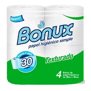 PAPEL HIGIENICO BONUX BLANCO TEXTURADO HOJA SIMPLE x30mt 4 u